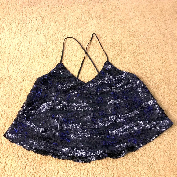 Lucy Paris navy blue sequin crop tank, XS - Picture 1 of 6
